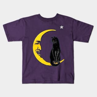 Black Cat On Crescent Moon Kids T-Shirt